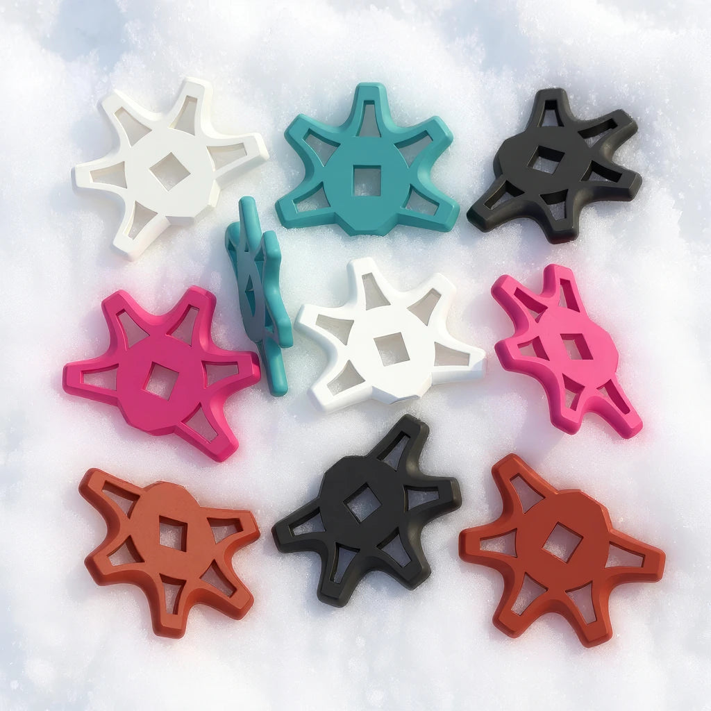 Übersicht von GUZZLY wechselbaren Tiefschneetellern in Schnee